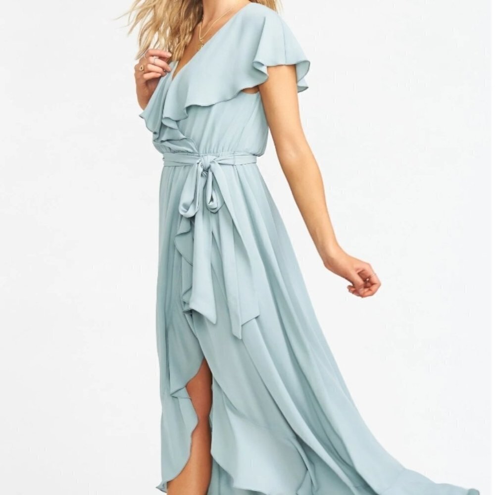 Show Me Your MuMu Jess Women's Small Chiffon Midi Dress Ruffles Feminine Flirty